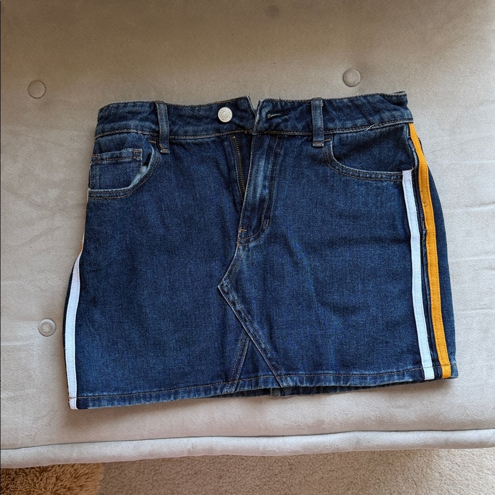 PacSun Denim Mini Skirt with Yellow and White Stripes